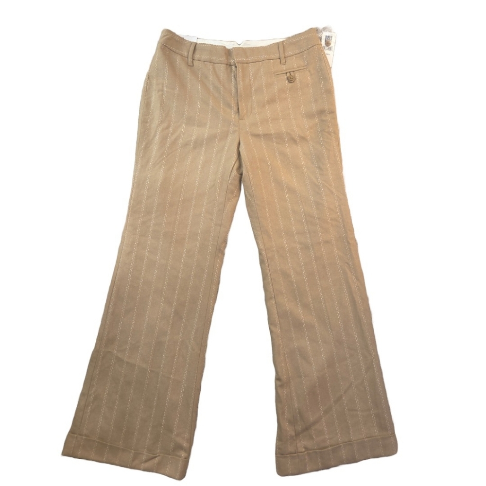 Gap Classic Fit Wool Blend Pinstripe Trousers Sz 12 NWT Stretch Wide Leg Beige